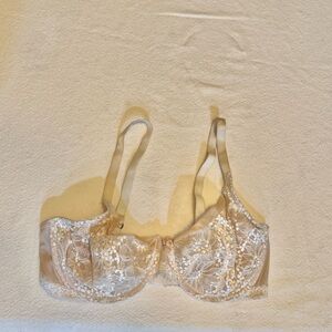 ♥️ Victoria's Secret Dream Angels Tan & Cream Unlined Demi Bra 36DD 36 DD Lace